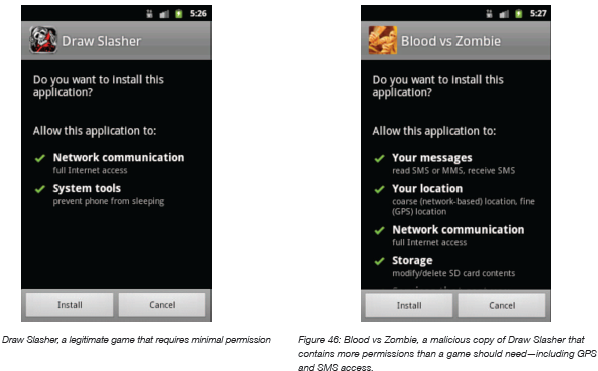 Installationsdialogs der korrekten und der Fake-App